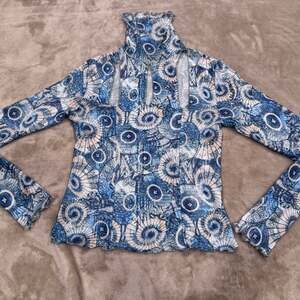 Kim Shui Blue Butterfly Print Lace-Up Silk Chiffon Sleeveless Top SIZE SMALL